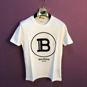 Balmain Men Velvet Printed White T-Shirt "M"